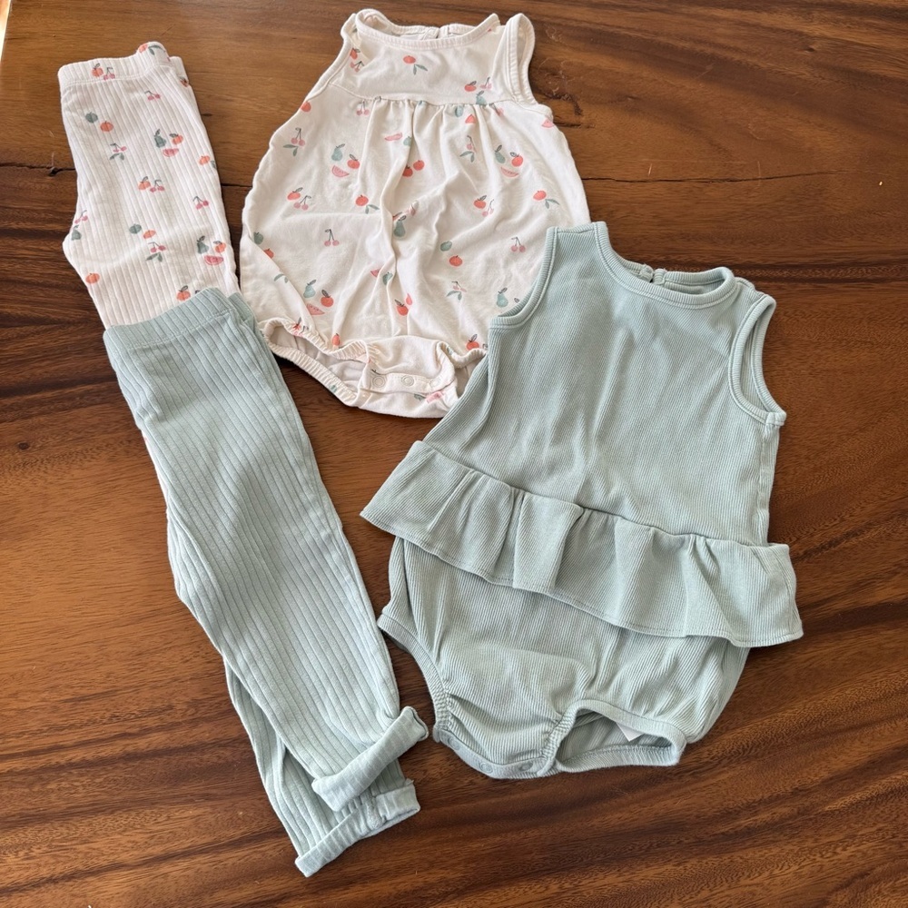 Little Planet Organic Cotton Romper and Pants Bundle Sage Green and Cream 18M